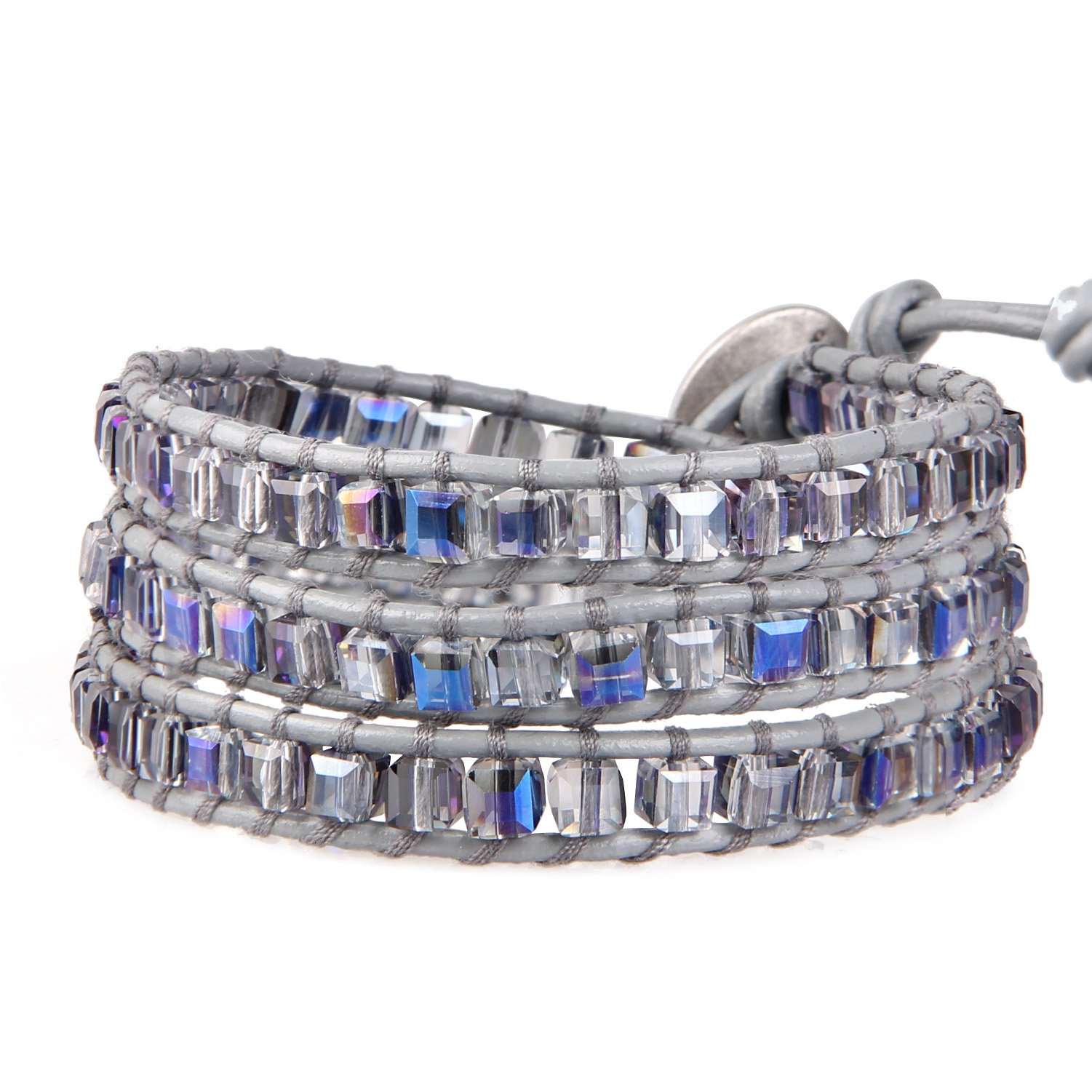 KELITCH Skull 3 Wrap Leather Bracelet Punk Beaded Bracelets Stackable Gothic Bangle Bracelets
