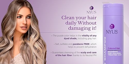 Miniatura 3 de NYUS Champú morado para cabello teñido  10.14 fl oz  Sin sulfato, sin sal, sin parabenos, con vitamina E, derivados naturales, tensioactivos