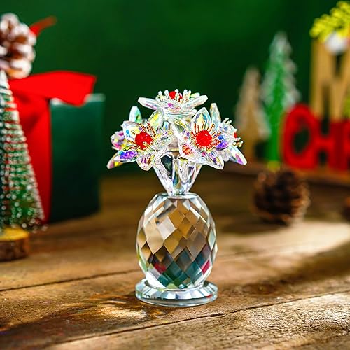 Miniatura 9 de Figura de flores de Navidad de cristal coleccionables para mujeres, 3.8 pulgadas de alto, flores de cristal, pisapapapeles para decoración de Ab