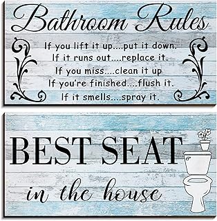 2 Pieces Funny Bathroom Wall Decor Sign Farmhouse Bathroom Decor Bathroom Rule Wooden Sign Plaque Rustic Bathroom Decoration Wall Vintage Wooden Decoration for Bathroom (Fresh Style)