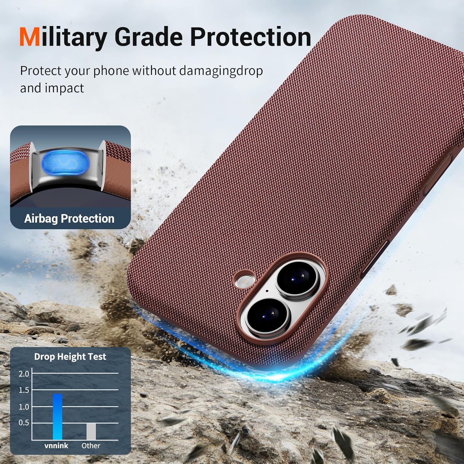 vnnink Magnetic for iPhone 17 Case (Compatible with MagSafe) (Camera Control Button) Technical Fabric Nylon Phone Case for iPhone 17, Shockproof Military Drop Protection, Brown