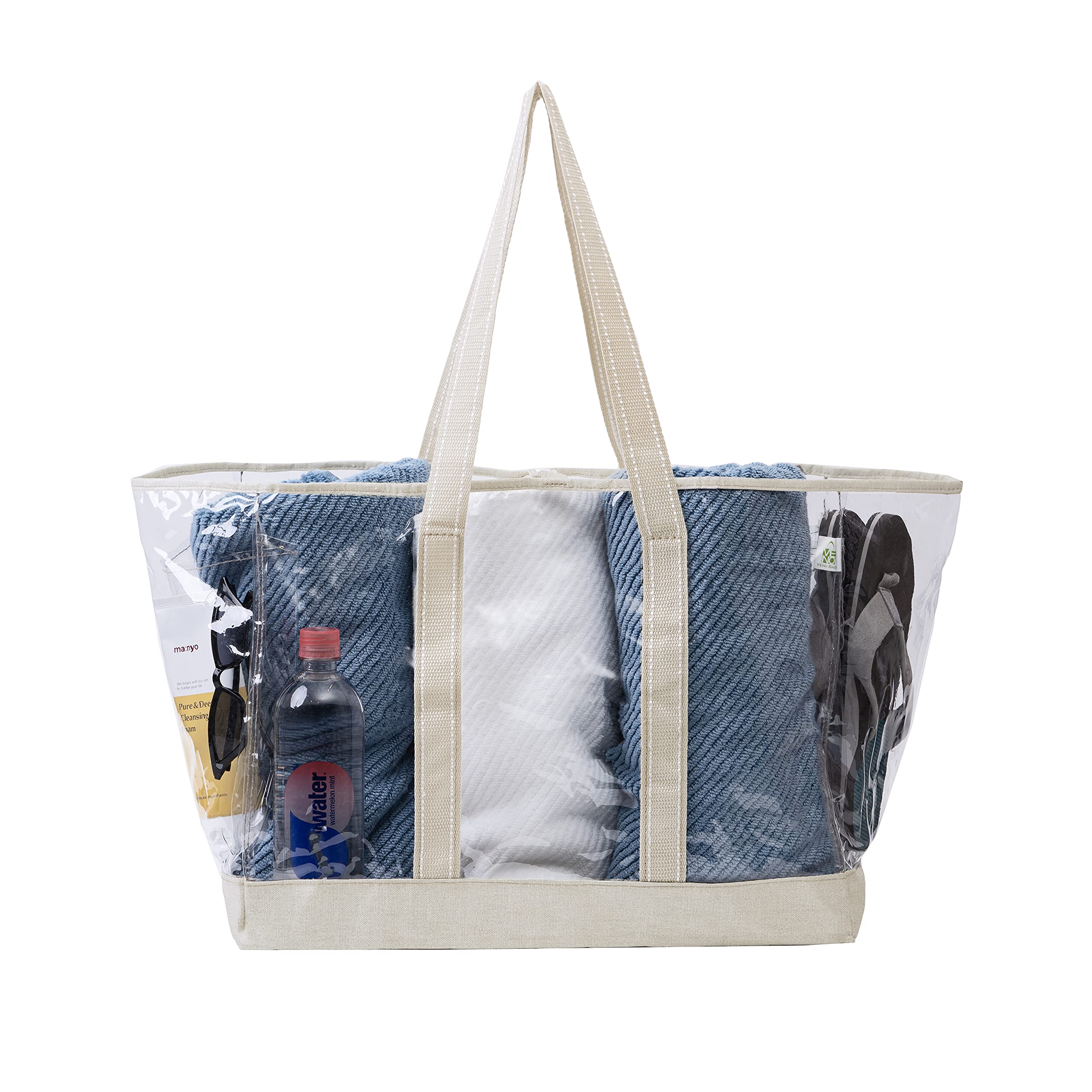 VENO Extra Large Clear PVC Tote, Transparent Vinyl Beach Bag, Water
