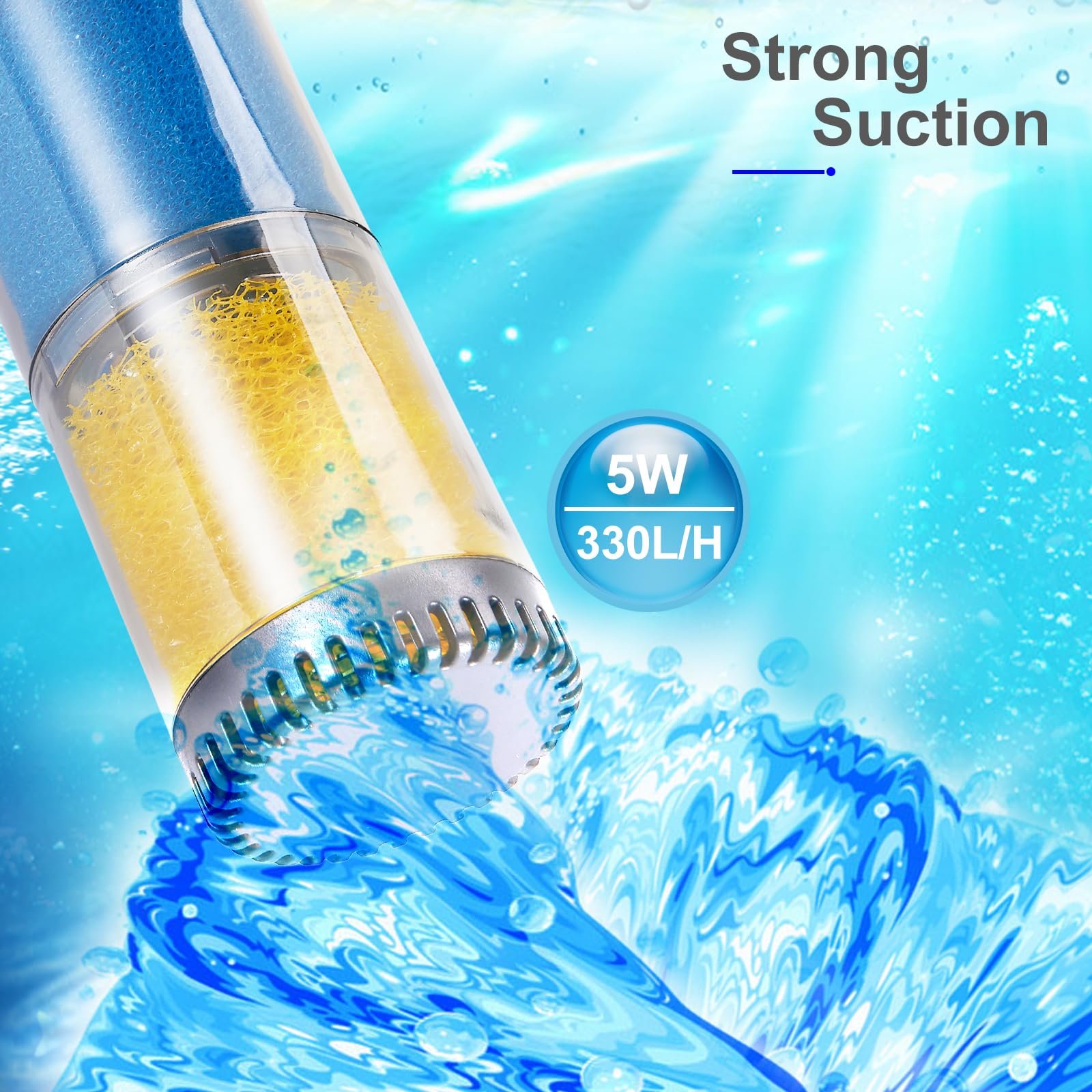 Filtre interne d'aquarium, filtration en éponge biochimique en 2 étapes, débit d'eau réglable de 90 GPH, pompe de filtre submersible pour aquarium d'eau douce et salée de 5 à 78 litres, TH280A (90 GPH