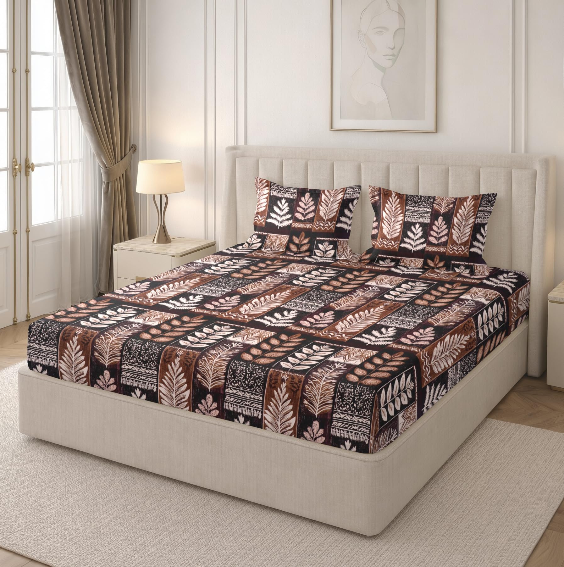RD TREND® Premium Soft Cloud Cotton Floral Bedsheet for Double Bed | Size-90x90 Inches Queen Bedsheets with 2 Matching Pillow Covers (18x28 Inch) Dark Brown-image-29