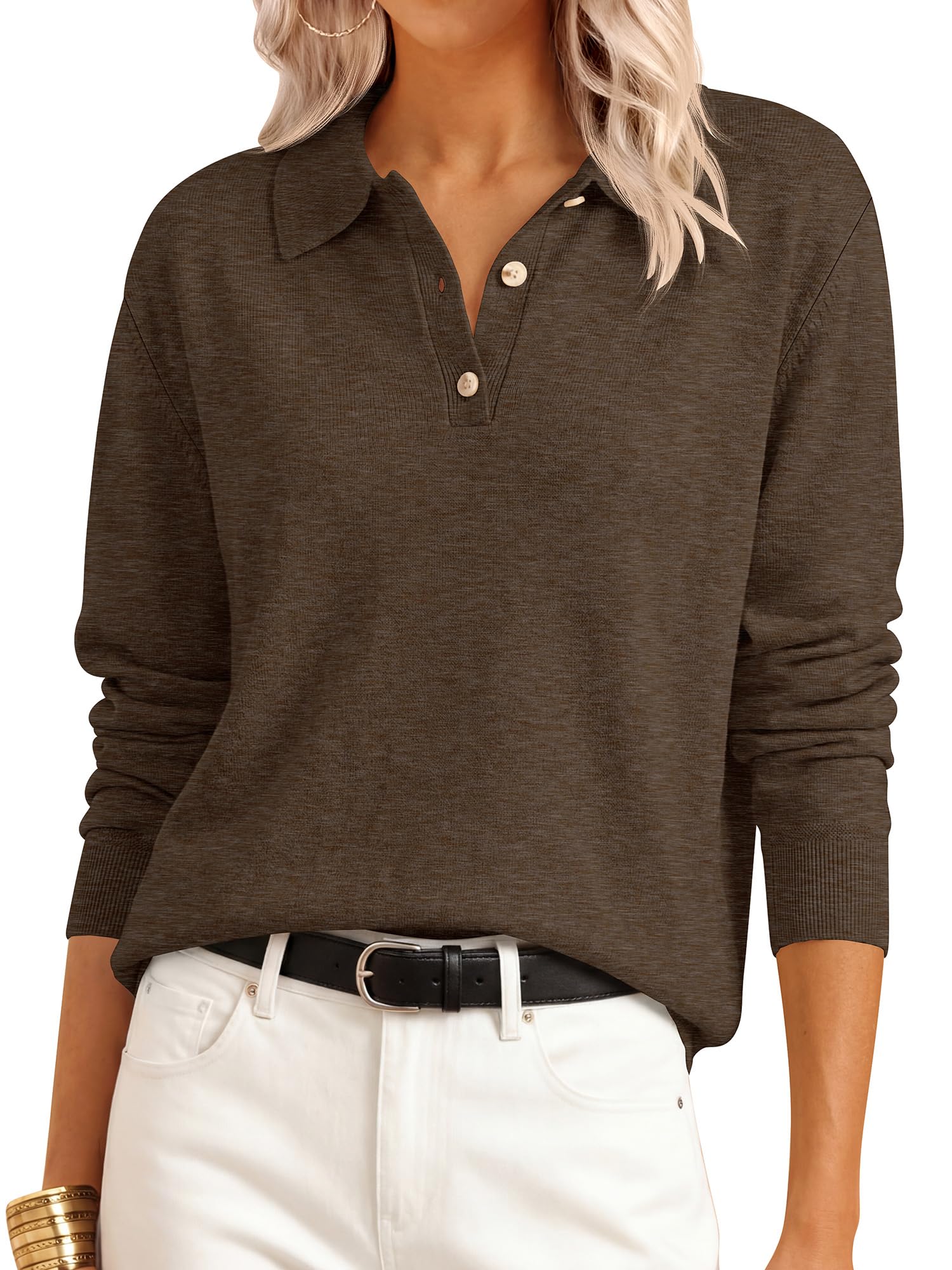 Sweaters for Women Polo Collared Knit Long Sleeve Pullover