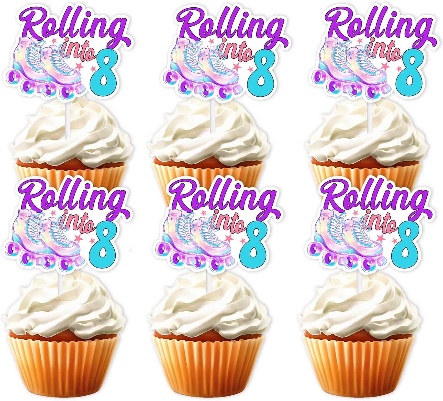 18pcs Purple Glitter Roller Skates Dessert Cupcake Topper