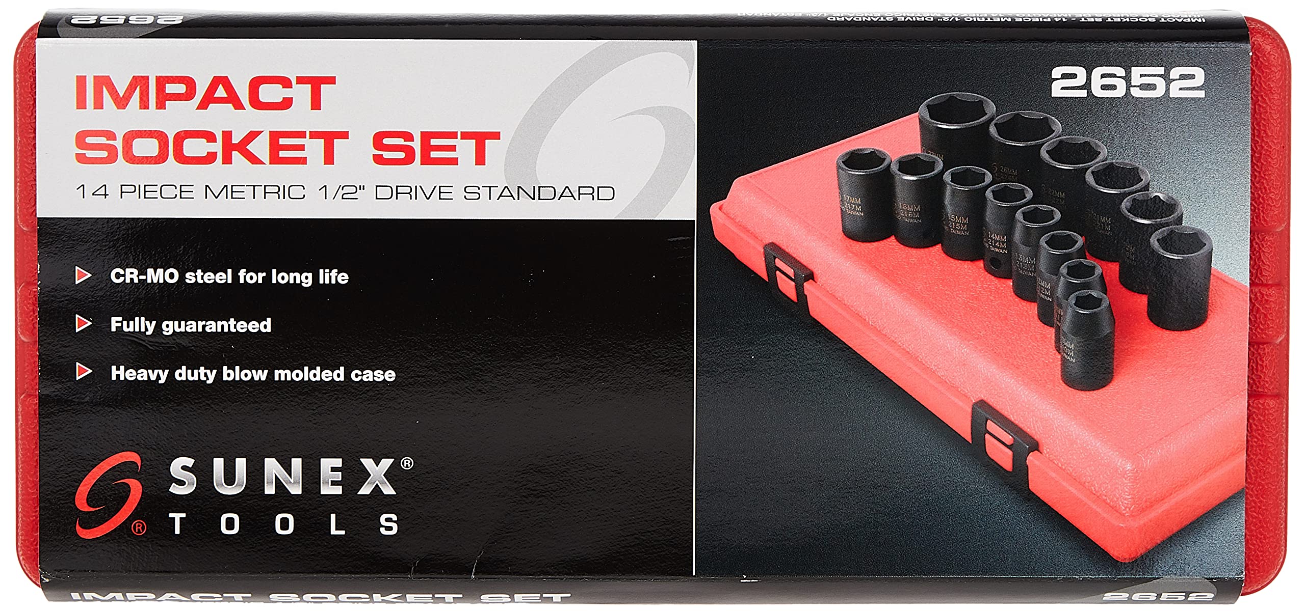 Sunex 2652 14 piezas 1/2-inch disco estándar métricas 6 punto de vaso de impacto Set