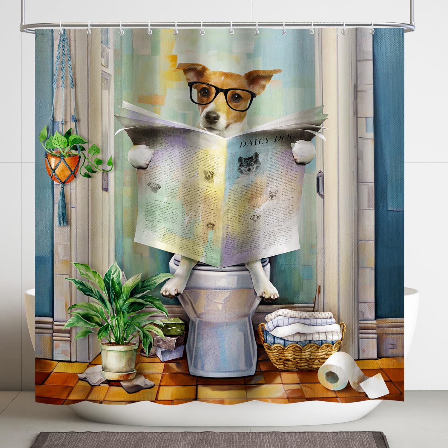 Lokigo Funny Shower Curtains, Cool Dog Shower Curtain, Fun 72 x 72 Inch Pet Puppy Waterproof Shower Curtains with Hooks for Bathroom Decor, Dog