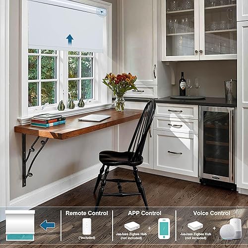 Miniatura 4 de JaeJaes Persiana enrollable motorizada, persianas 100% opacas con control remoto eléctrico, funciona con Alexa, blanco, 29 pulgadas de ancho x 72