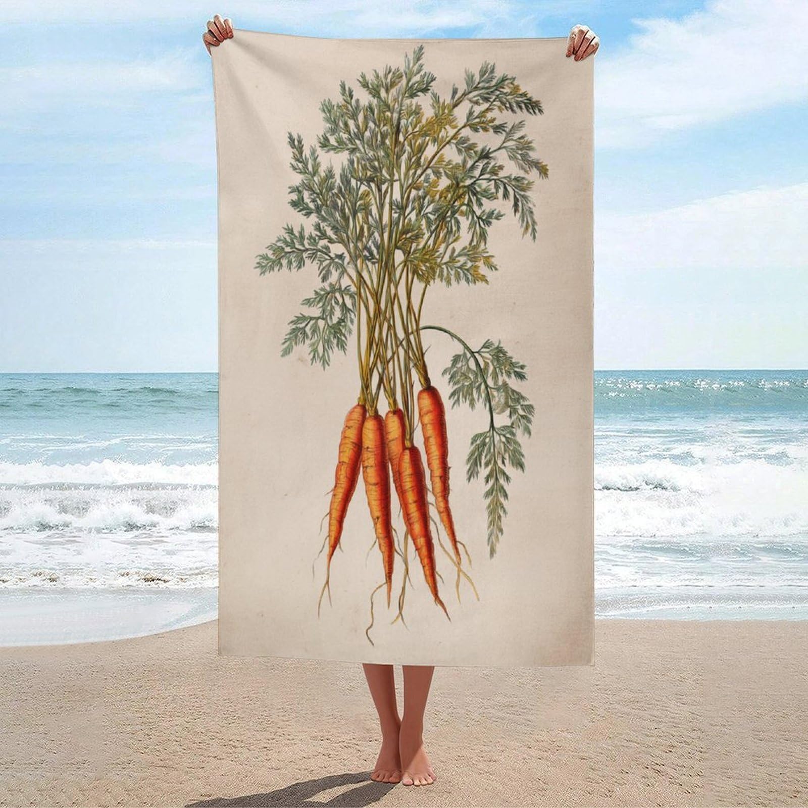 LSRCPD Vintage Botanical Carrot Beach Towel Sand Free Microfiber Large Shower Towels Multipurpose Absorbent for Bathroom Pool 130x80 CM