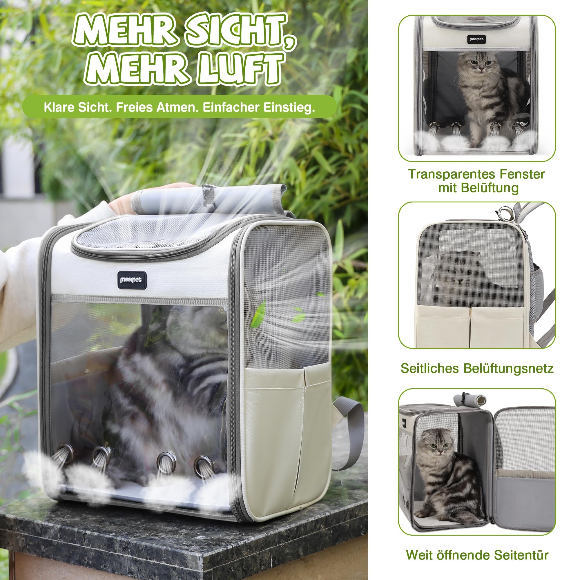 ALLSOPETS Katzenrucksack für Große Katzen und Kleine Hunde, Nebelgrau