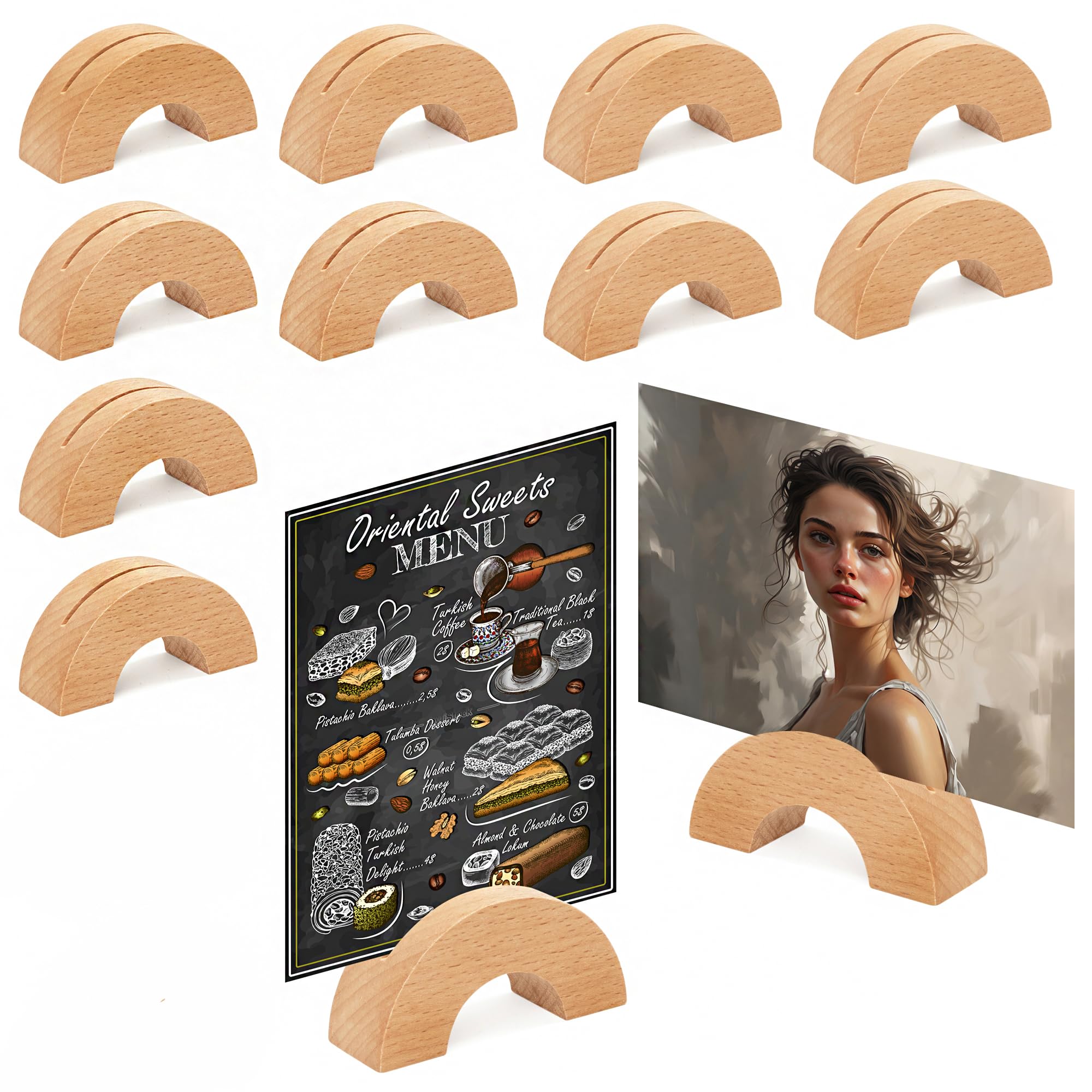 Gipizi Place Card Holders Wood 6 Pcs, A5/A6 Menu Holder Wooden Table Number Holder Stands for Restaurants, Photos holder for Weddings, Banquets and Parties (10 Pcs Card Holder)