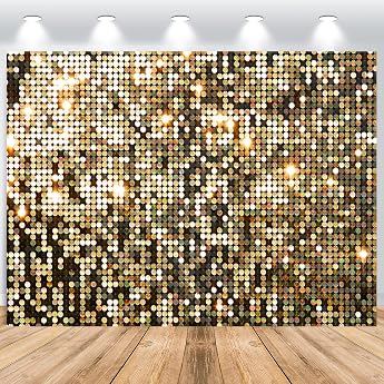 Gold Background 2.5 x 1.8 m Golden Glitter Sequins Dream Photo Wall Vinyl Photo Box for Birthday Wedding Graduation Ball Party Portrait Photo Studios