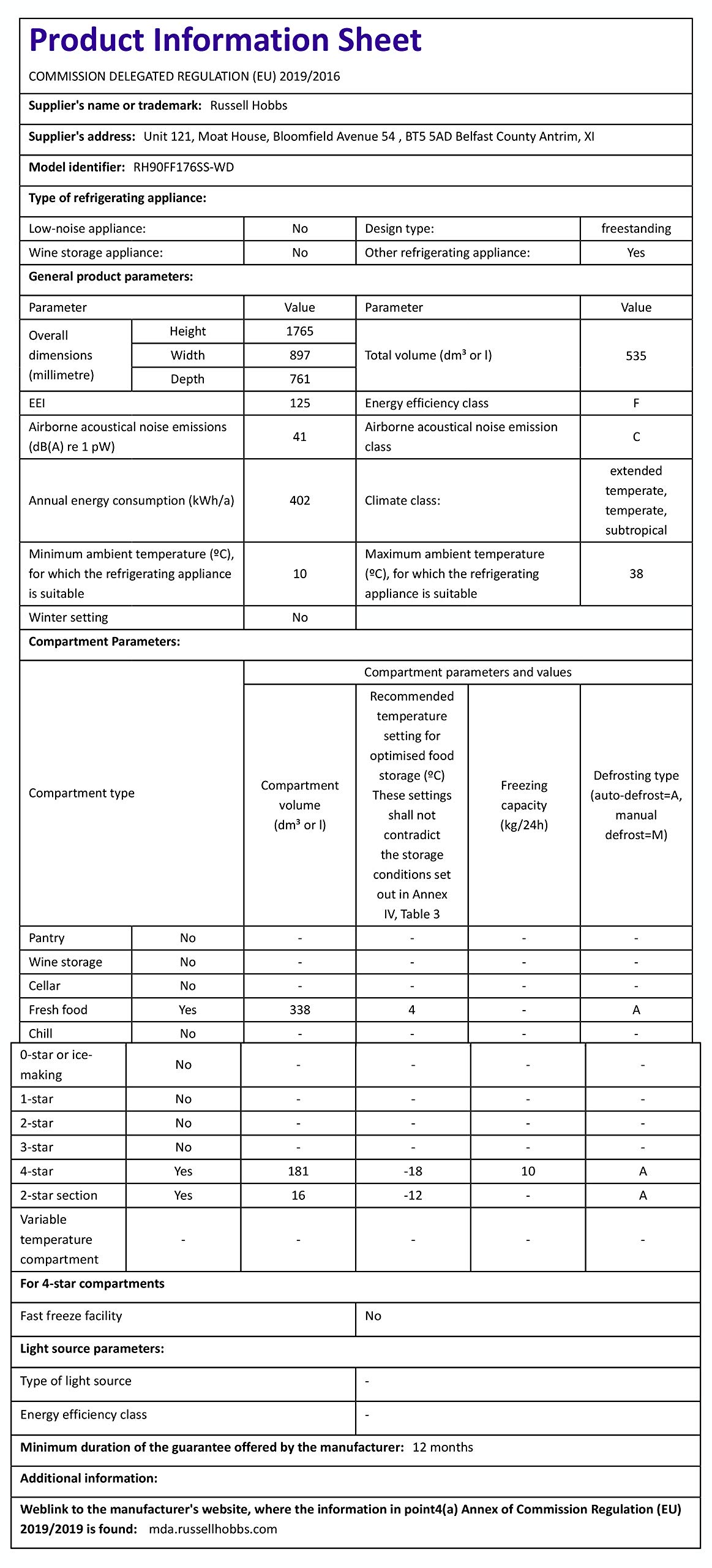 Russell Hobbs RH90FF176SSWD Freestanding American Fridge Freezer