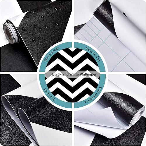 Miniatura 4 de Papel tapiz de color blanco y negro moderno para dormitorio, papel tapiz de rayas blancas y negras, autoadhesivo, extraíble, papel de contacto de