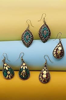 Yellow Chimes Drop Earrings For Women | Traditional Women Earrings Sets | Ethnic Combo Set Tibetan Laac Drop Earrings For Girls Accessories Jewellery | Birthday Anniversary Gift for Girls Women