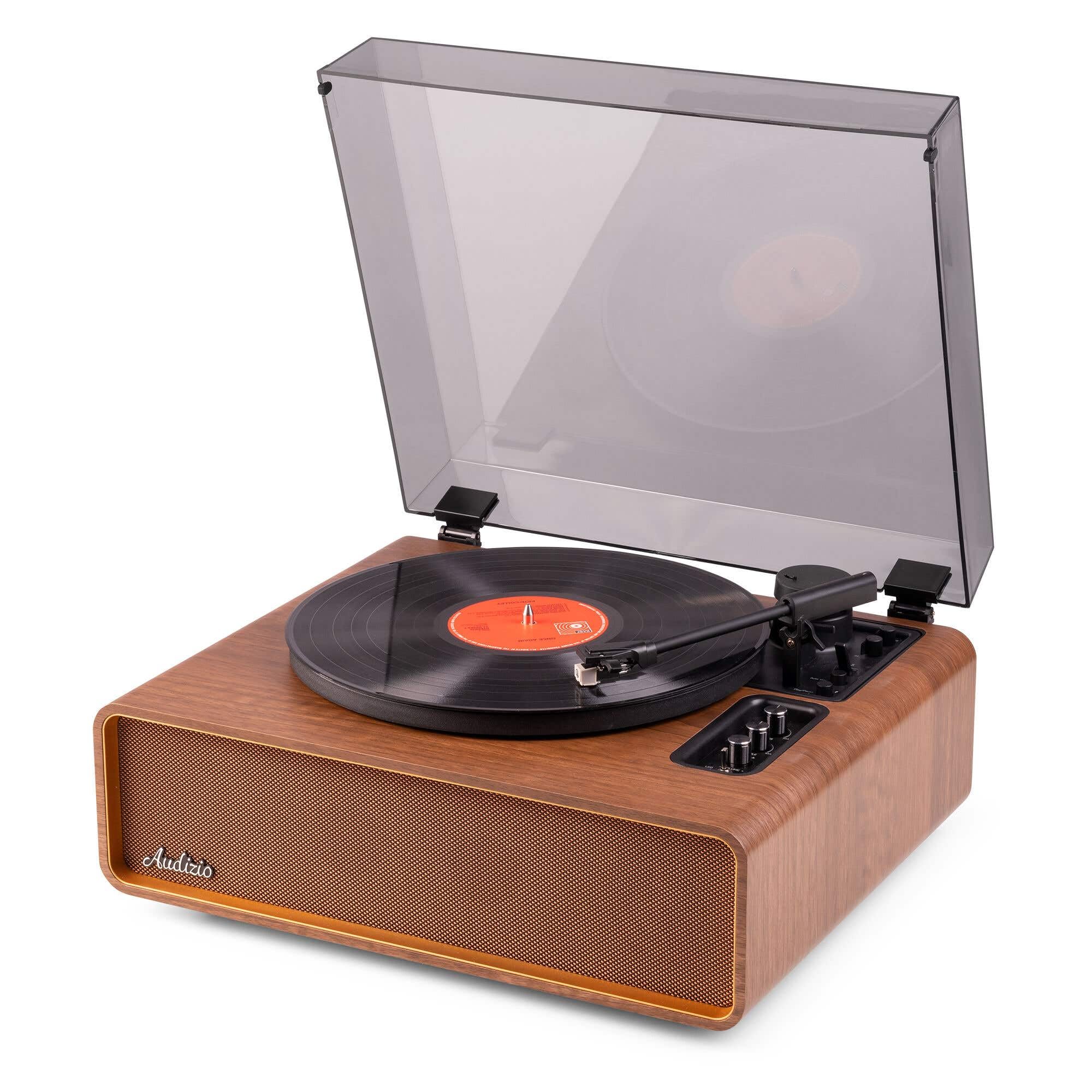 Audizio Laredo – Tocadiscos de Vinilo Bluetooth con Altavoces HiFi 160W, cápsula Audio Technica, Gira Discos con Plato de 29 cm, giradiscos Vinilo con RCA y BT in/out, Acabado en Madera