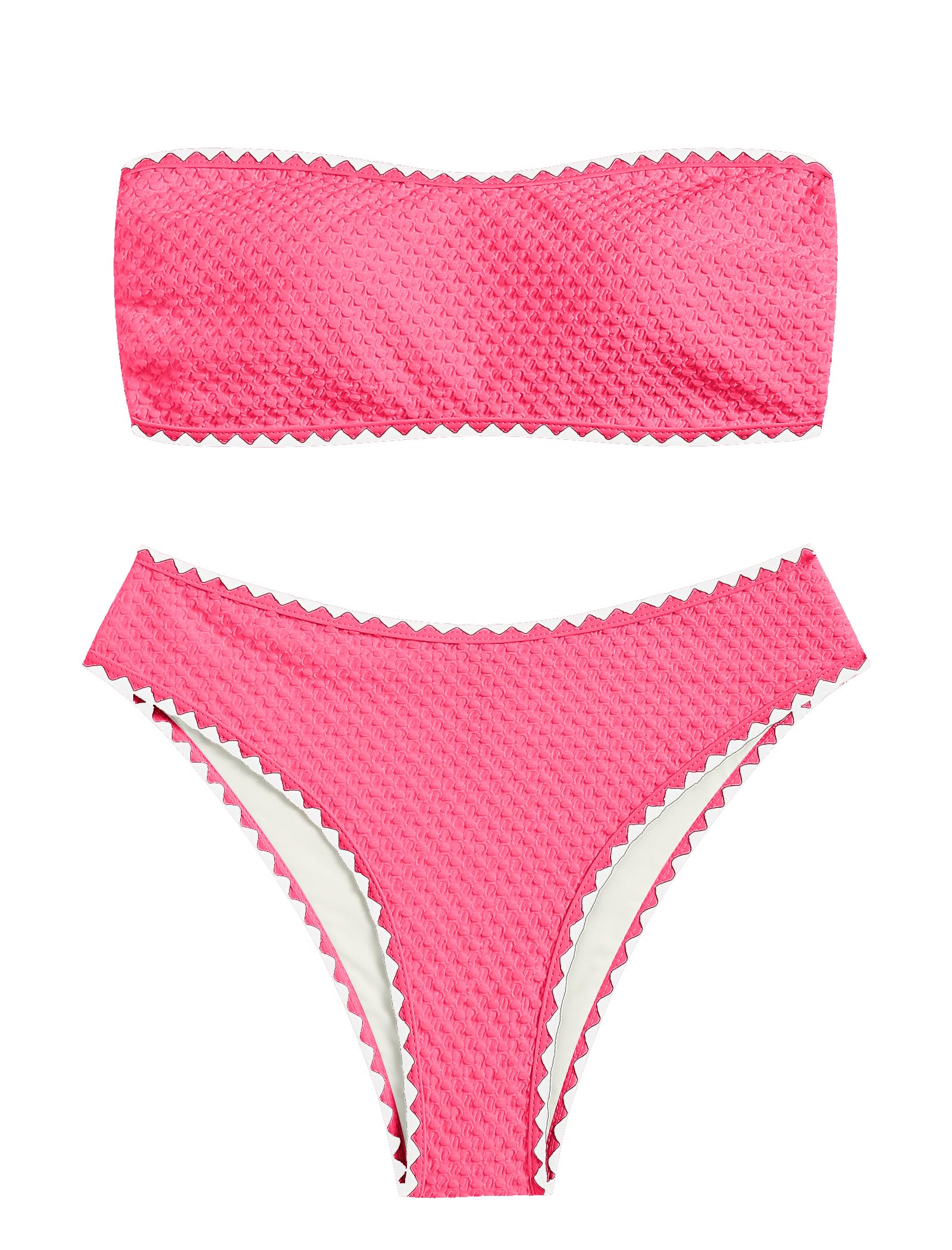 ZAFUL Women's High Cut Bandeau Bikini Set Strapless Solid Color 2 Pieces Bathing Suit Swimsuit (9-Rose Red,M)