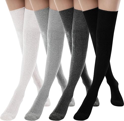 SATINIOR 4 Pairs Thigh High Socks for Women Knit Socks Long Over the Knee Soft Material Socks Leg Warmers