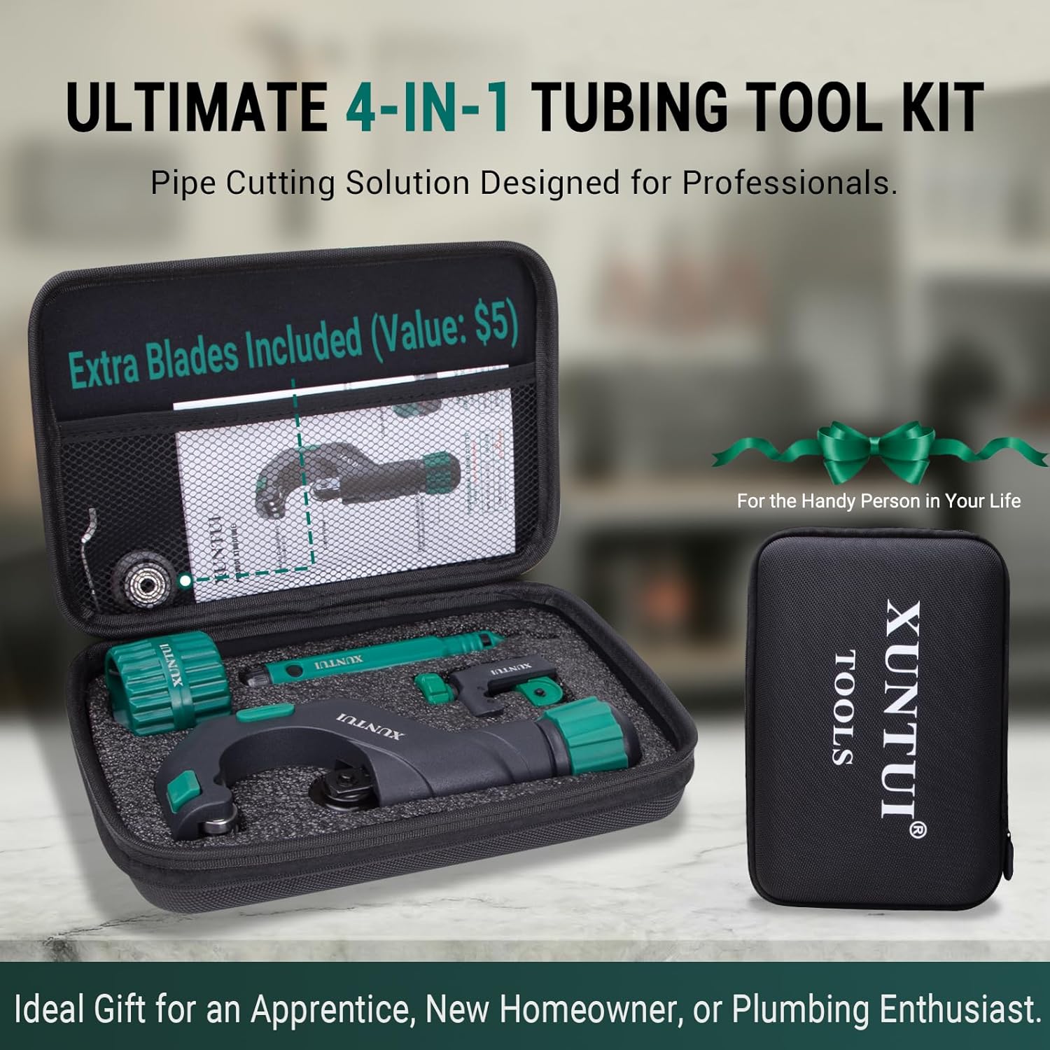 4-in-1 Pipe Cutter Set: 3/16"-1 1/2" NPS (2" OD) & Mini 1/8"-7/8" Cutter for Copper & Thin-Wall Stainless Steel, 6-Roller Bearing, Includes Deburrer, Reamer & Spare Blades