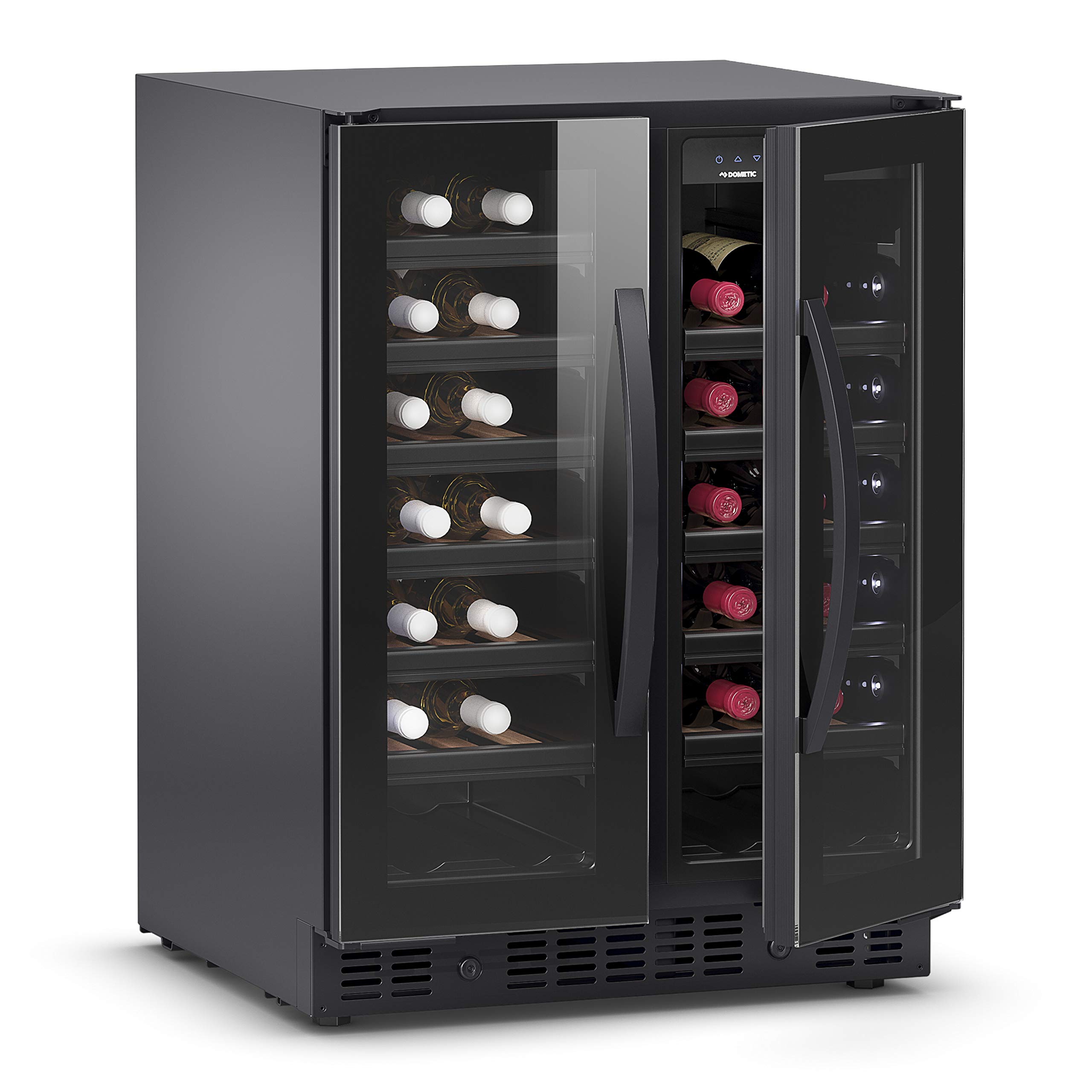 DOMETIC E40FGD Cave à vin avec 2 zones de température et double porte en verre pour 40 bouteilles Noir