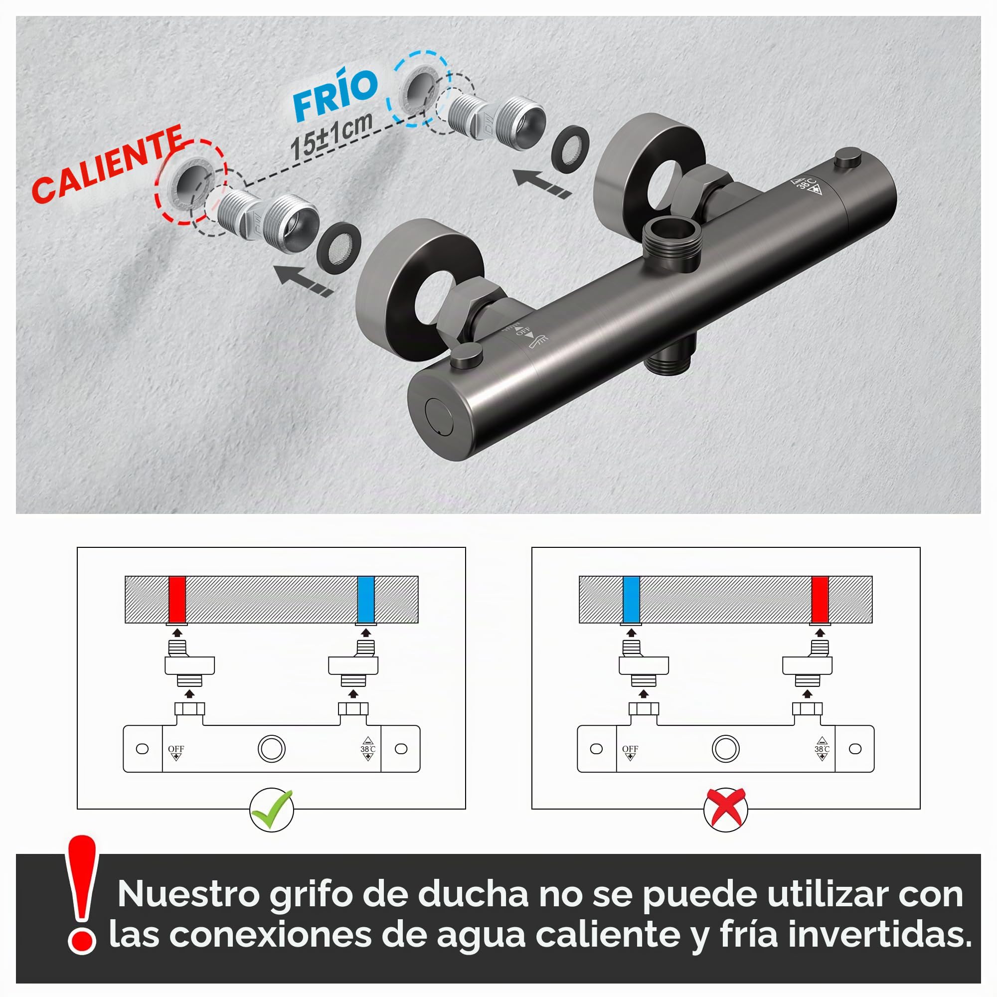 Görbach Columna de Ducha Termostático Acero inoxidable 304 Conjunto Ducha Monomando Grifos Termostaticos Columna de Hidromasaje con Ducha Mano y Ducha Cuadrada Lluvia 25x25cm Gris bronce cepillado | Juego completo de ducha de acero inoxidable con grifo, c