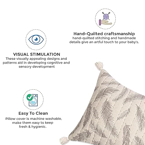 Miniatura 2 de Crane Baby Almohada decorativa con estampado de plumas grises de 12 x 16 pulgadas con relleno, costuras acolchadas a mano, funda de algodón lavable