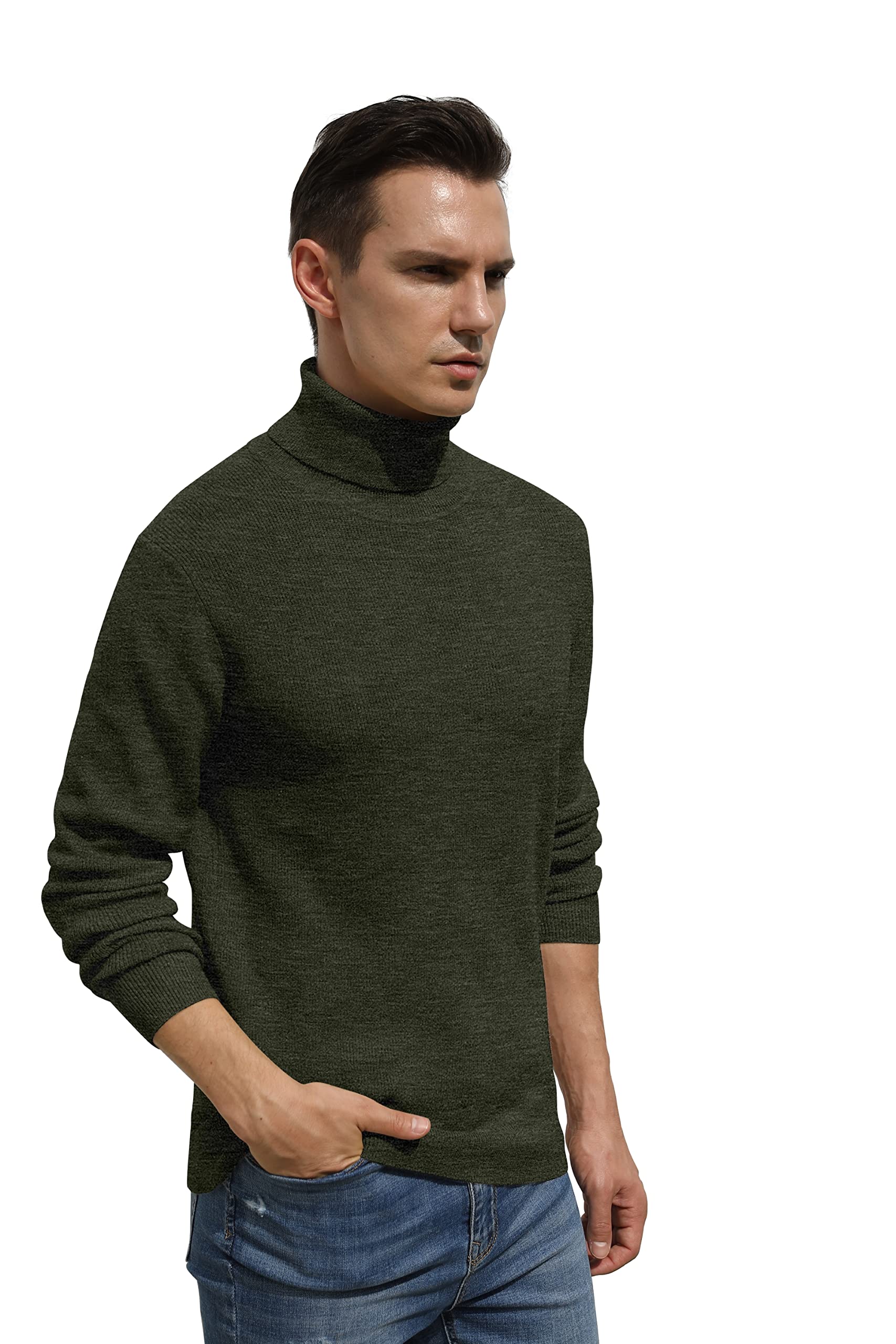 Hisir Men's Jumper Turtle Neck Tops Winter Warm Wool Knitted Pullover Long Sleeve Sweater Solid Colour Basic Turtleneck Soft Jumpers