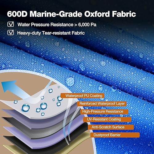 Miniatura 20 de NEVERLAND Funda impermeable para lancha remolcada, resistente al agua, lona de poliéster de grado marino, se adapta a forma de V, casco en V y Negro