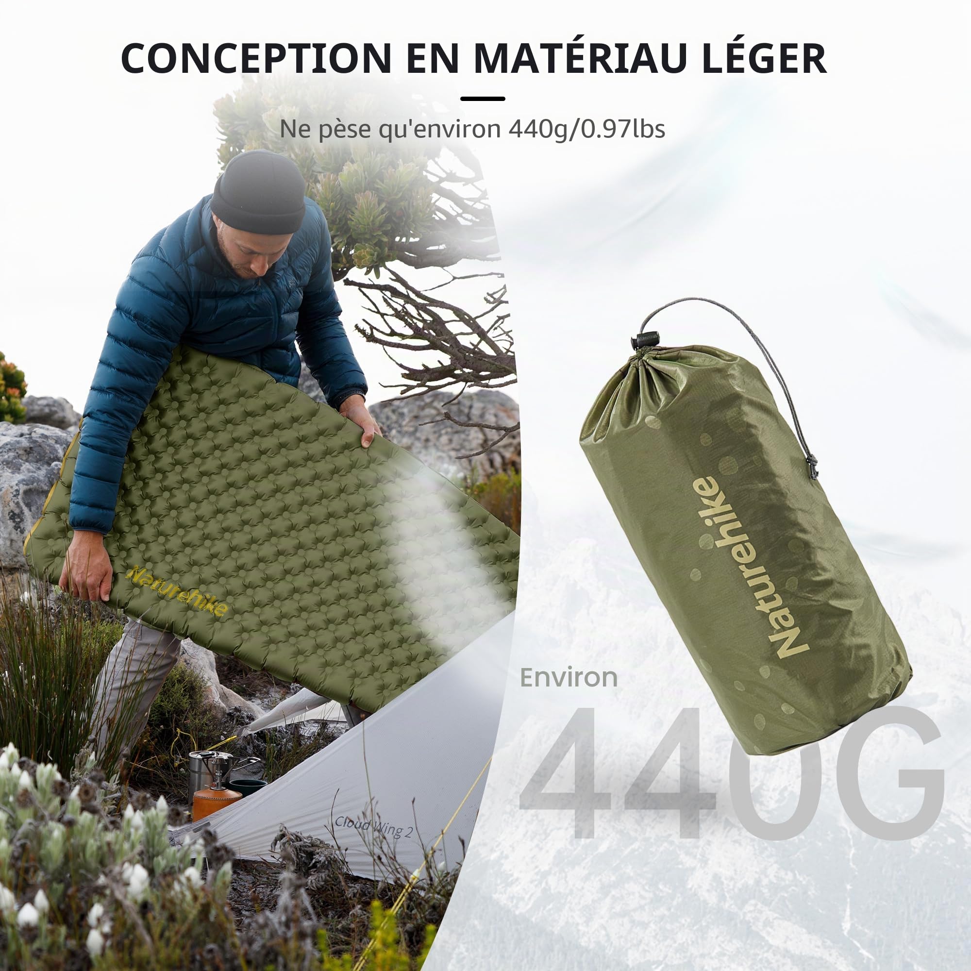 Naturehike Matelas Auto-gonflant Ultraléger, Matelas de Camping Gonflable 5,8R/3,5R, Tapis Auto-gonflants pour Le Couchage pour la Randonnée, l'alpinisme, Le Plein Air
