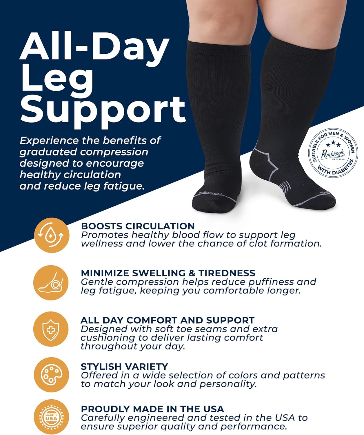 Pembrook Plus Size Compression Socks for Women Wide Calf - 3 Pairs, 20-30mmHg Extra Wide Calf Compression Socks, Up to 4XL - Image 2