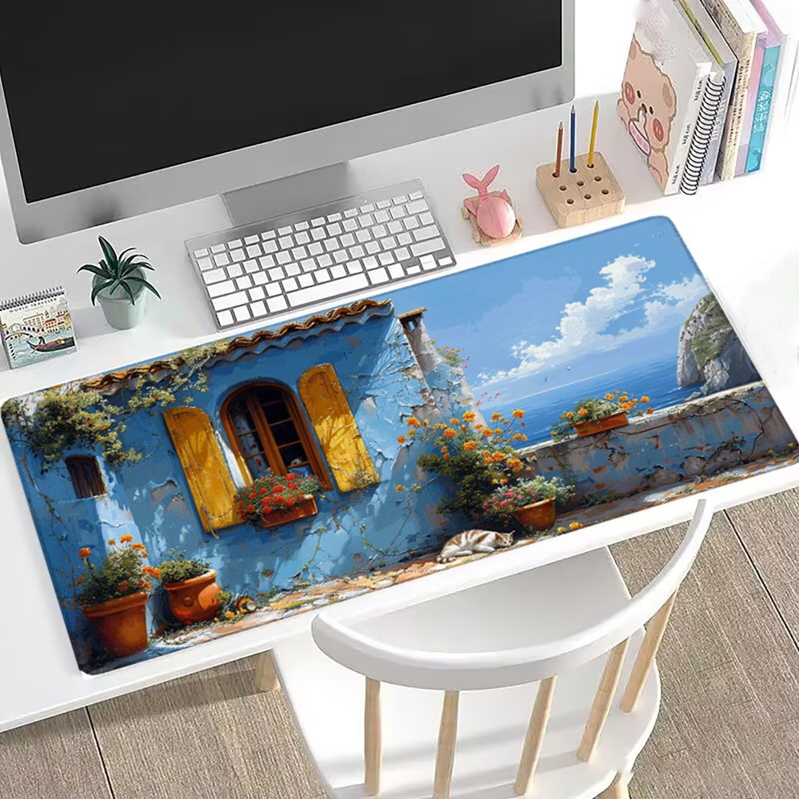 Podkładka pod mysz, 1200 x 600 x 3 mm, duża, na biurko, kot, XXL, z antypoślizgowym spodem, obszyte krawędzie, wodoszczelna, na biurko, do komputera, MacBooka, laptopa i prezentów, H0-1106
