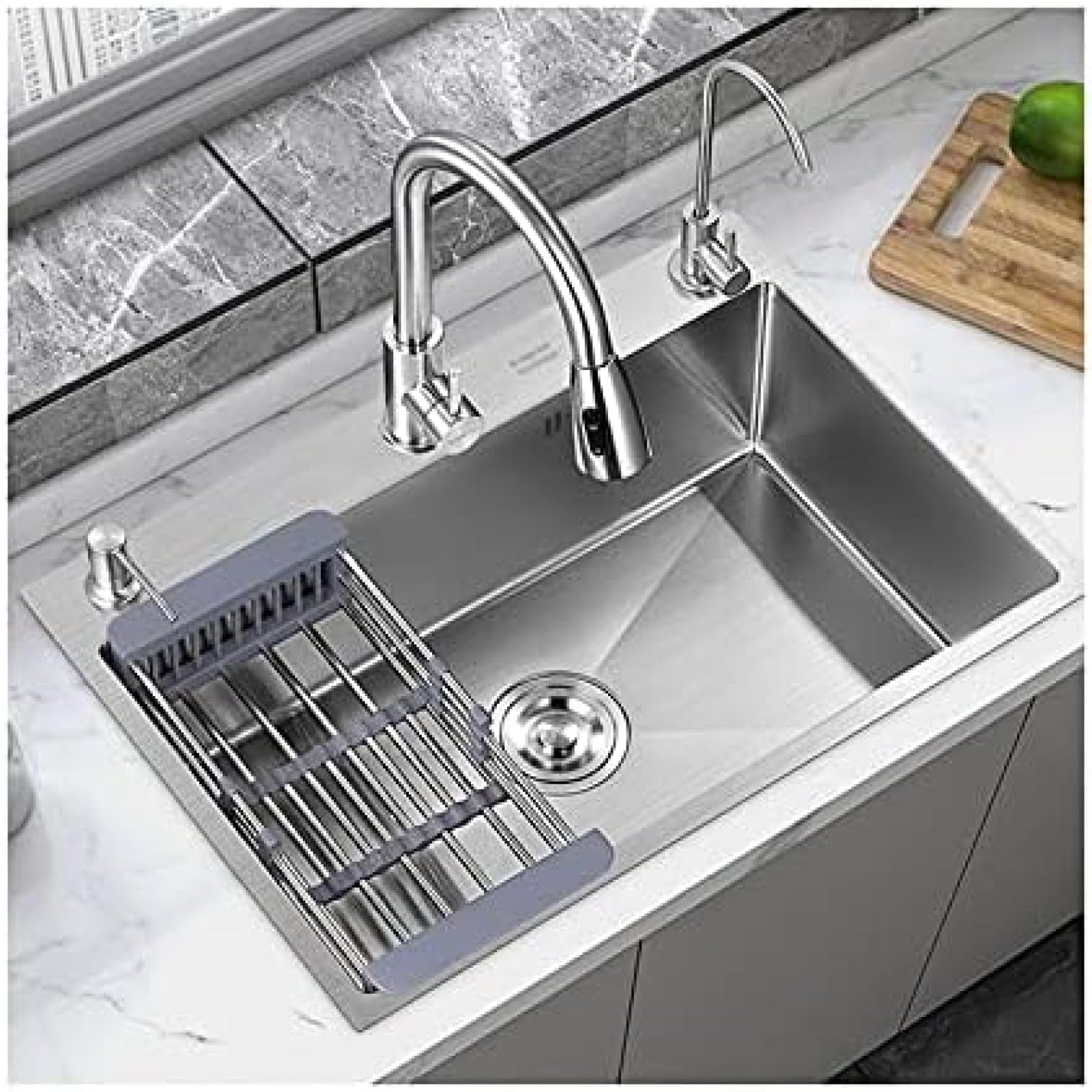 LMYSXAOZ Stainless Steel DropIn Kitchen Sink 60x45 cm Single Bowl Bar Workstation for RV Prep Station Durable Silver Finish Ideal Home & Outdoor Use