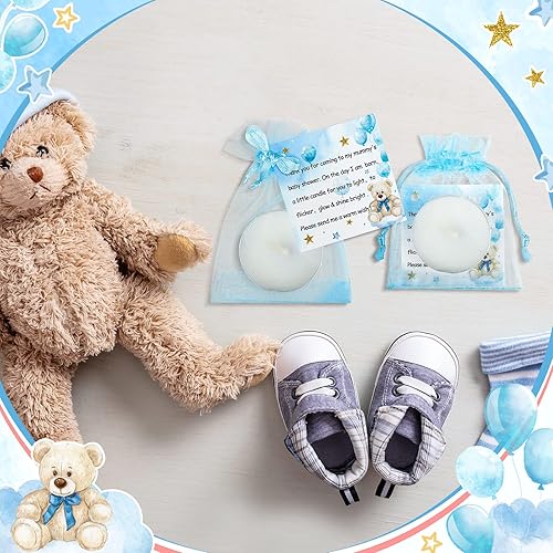 Miniatura 5 de Sosation 50 juegos de velas de baby shower para invitados, 50 velas de té, 50 etiquetas de agradecimiento y 50 bolsas de regalo de devolución para