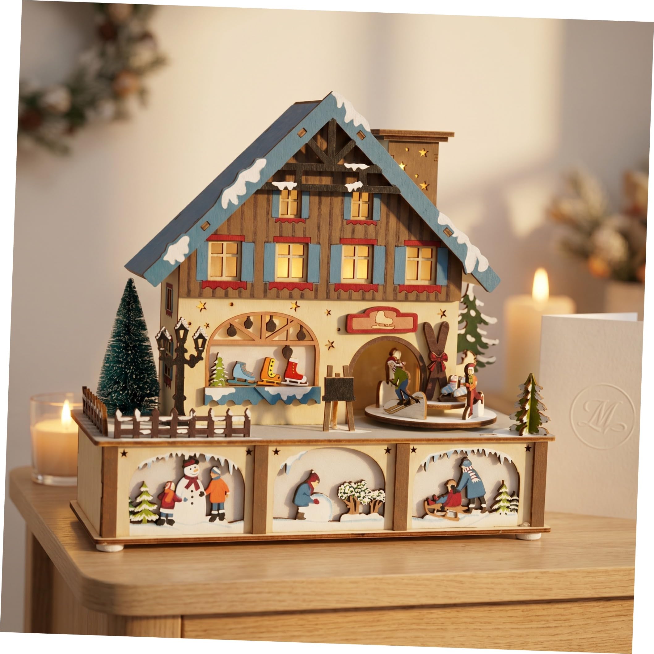 PRETYZOOM Decorazione Natalizia in Legno con LED Luminoso Piccola Scultura da Tavolo per Atmosfera Festiva e Decorazione Natalizia Accogliente