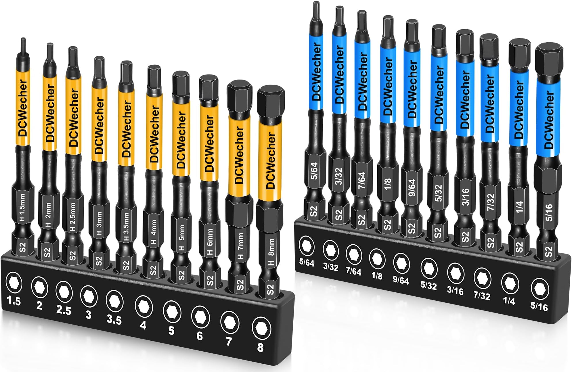 20-Pack Allen Wrench Drill Bit Set (Metric & Sae) Hex Set, Professional-Grade Impact Key Bits S2 Steel, Magnetic Head 1/4 Hex-Shank 2 ''