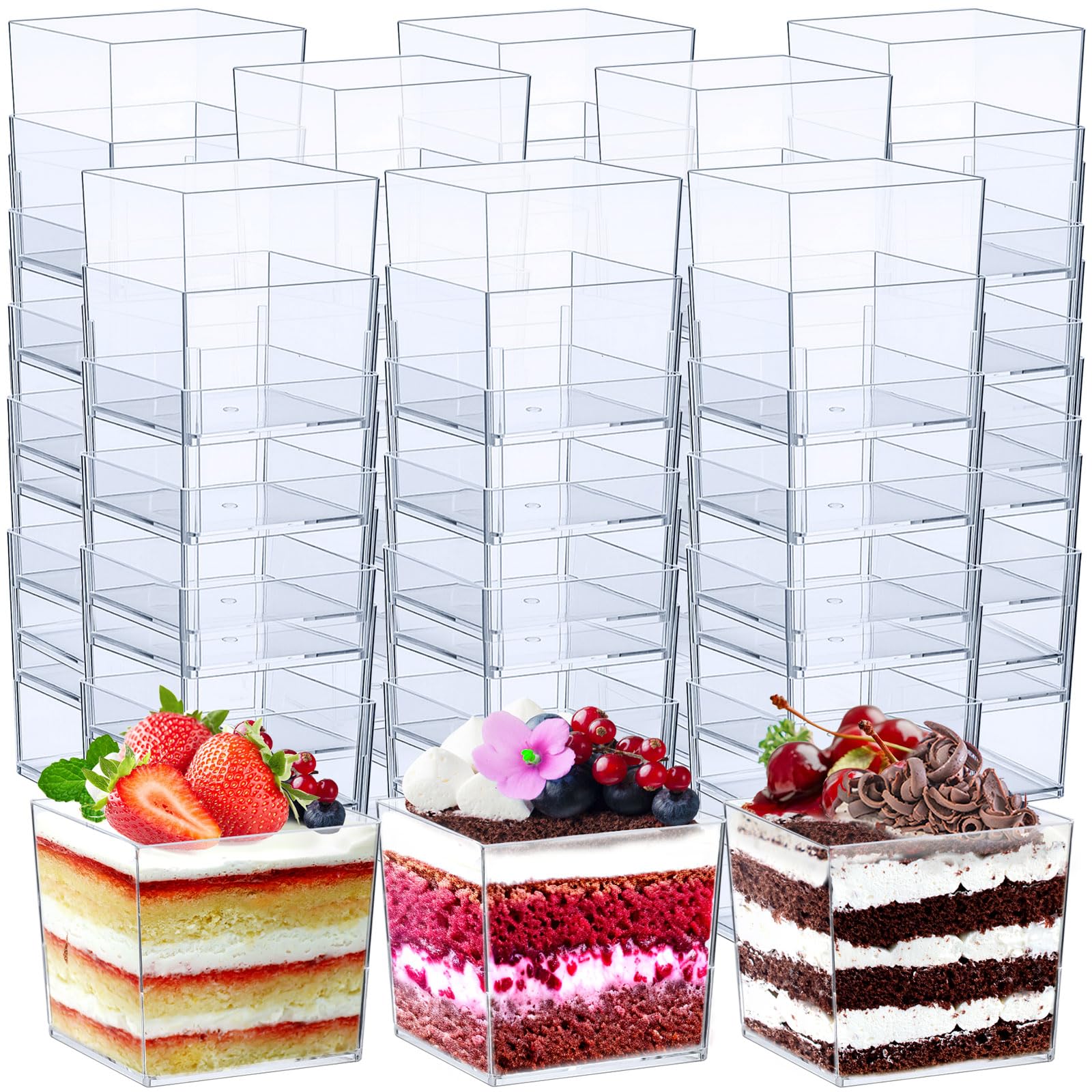 Amazon.com: Zubebe 150 Pcs 3 OZ Square Plastic Cups Clear Dessert