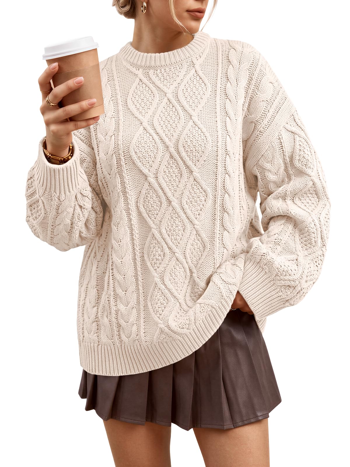 Trendy Queen Women Oversized Cable Knit Sweaters 2026 Fall Fashion Outfits