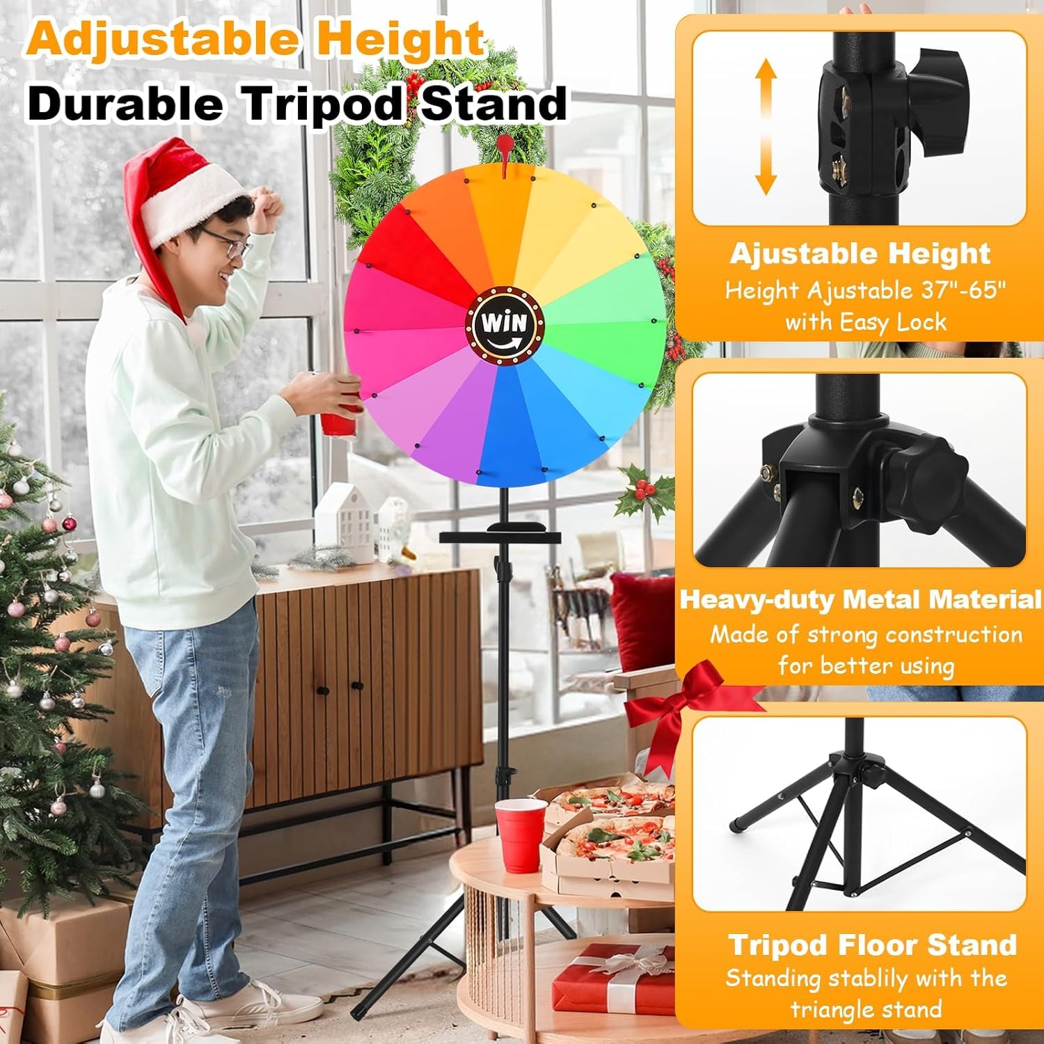 GADFISH 61 cm Roue de prix tournante, roue de la chance à 14 couleurs à faire tourner avec support réglable effaçable de 94 cm à 165 cm, roue tournante jouet couleur roue jeux pour jeux de loterie