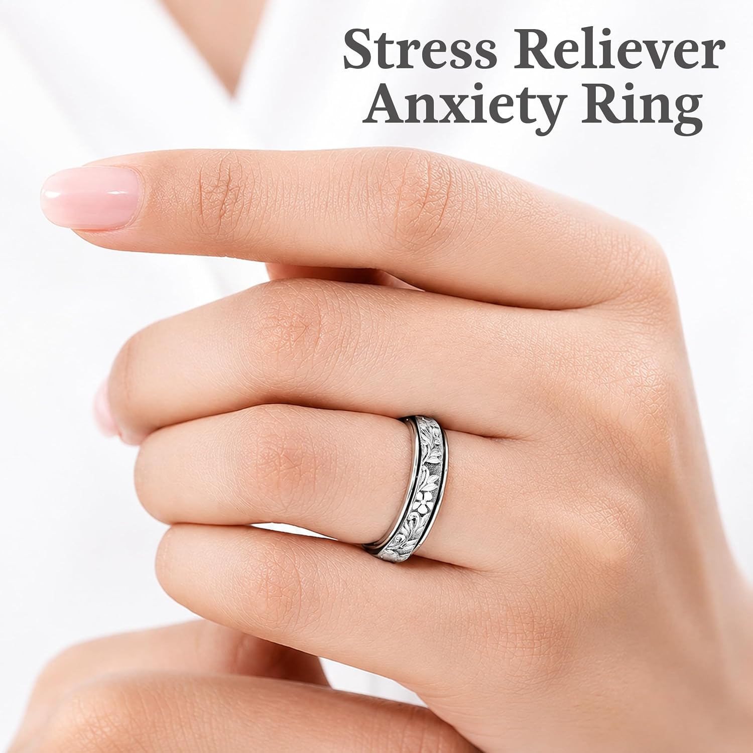 Shop LC 925 Sterling Silver Spinner Fidget Ring for Women Men | Anxiety Ring | Moon Star Design | Platinum Plated | Stress Relief Worry | Promise | Boho Jewelry Gift