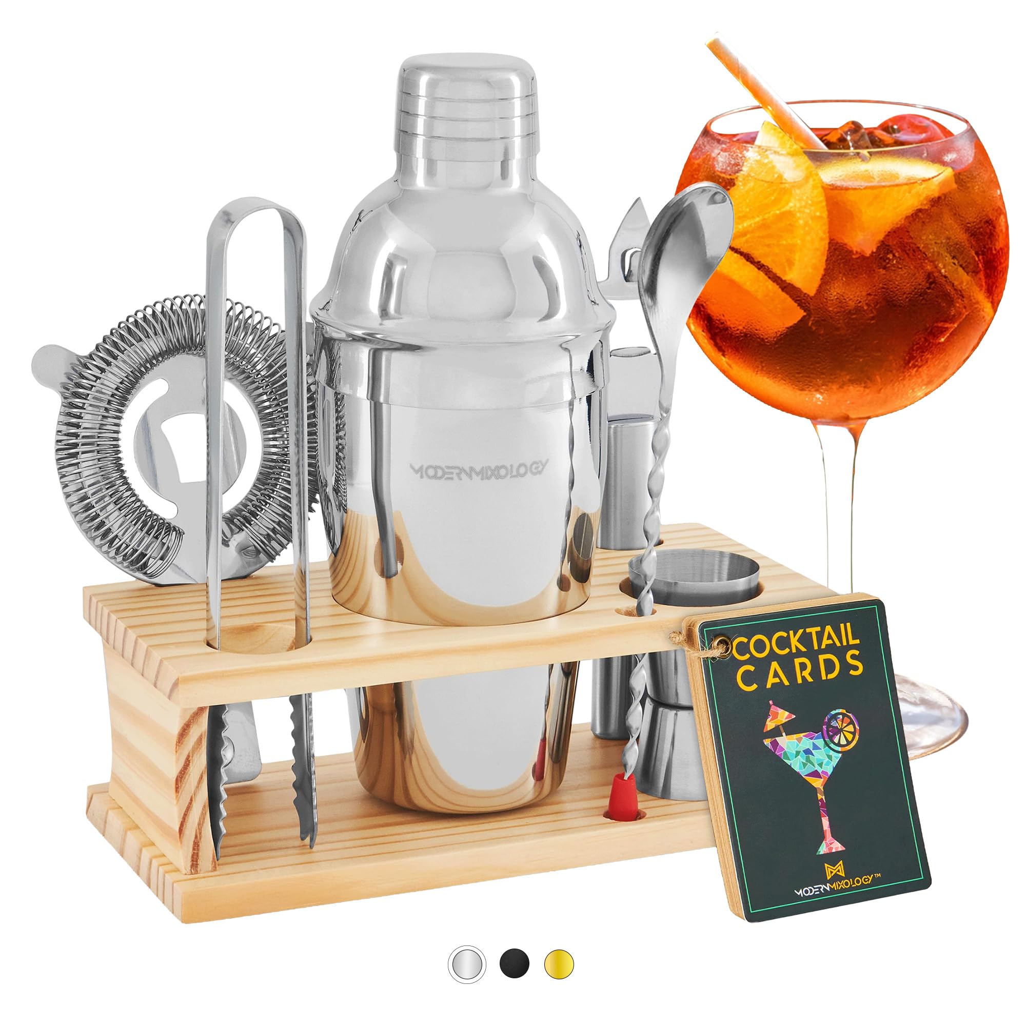 Mixology Bartender Kit with Stand | Bar Set Cocktail Shaker Set for Drink Mixing - Bar Tools: Martini Shaker, Jigger, Strainer, Bar Mixer Spoon, Tongs, Bottle Opener | Best Bartender Kit for Beginners