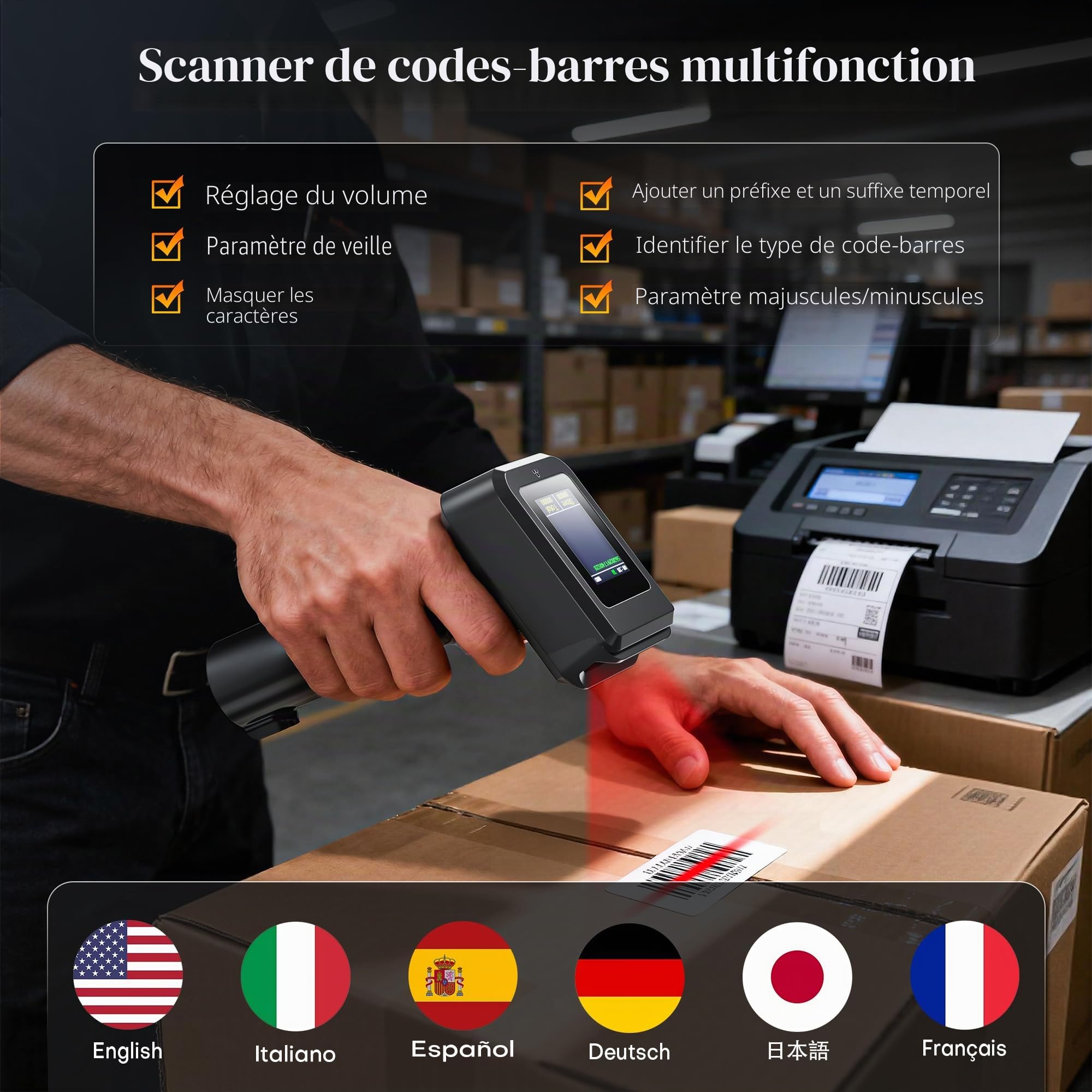 Tera Scanner de Codes-Barres 2D sans Fil Bluetooth avec écran d'affichage et Base de Charge