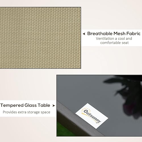 Miniatura 4 de Outsunny Juego de 3 planeadores para exteriores con marco de acero, mesa superior de vidrio templado para patio, jardín, patio trasero, césped, gris