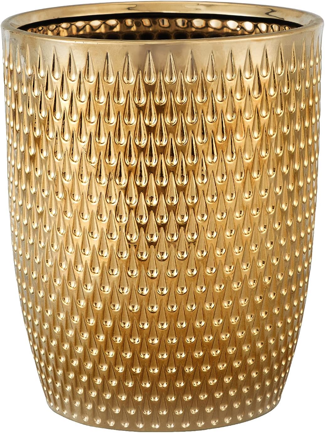 Modern Golden Small Trash Can Wastebasket, Garbage Container Bin for Bathrooms, Powder Rooms, Kitchens, Home Offices - Durable Ceramics - Round