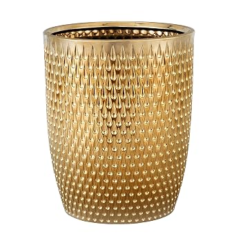 Modern Golden Small Trash Can Wastebasket, Garbage Container Bin for Bathrooms, Powder Rooms, Kitchens, Home Offices - Durable Ceramics - Round