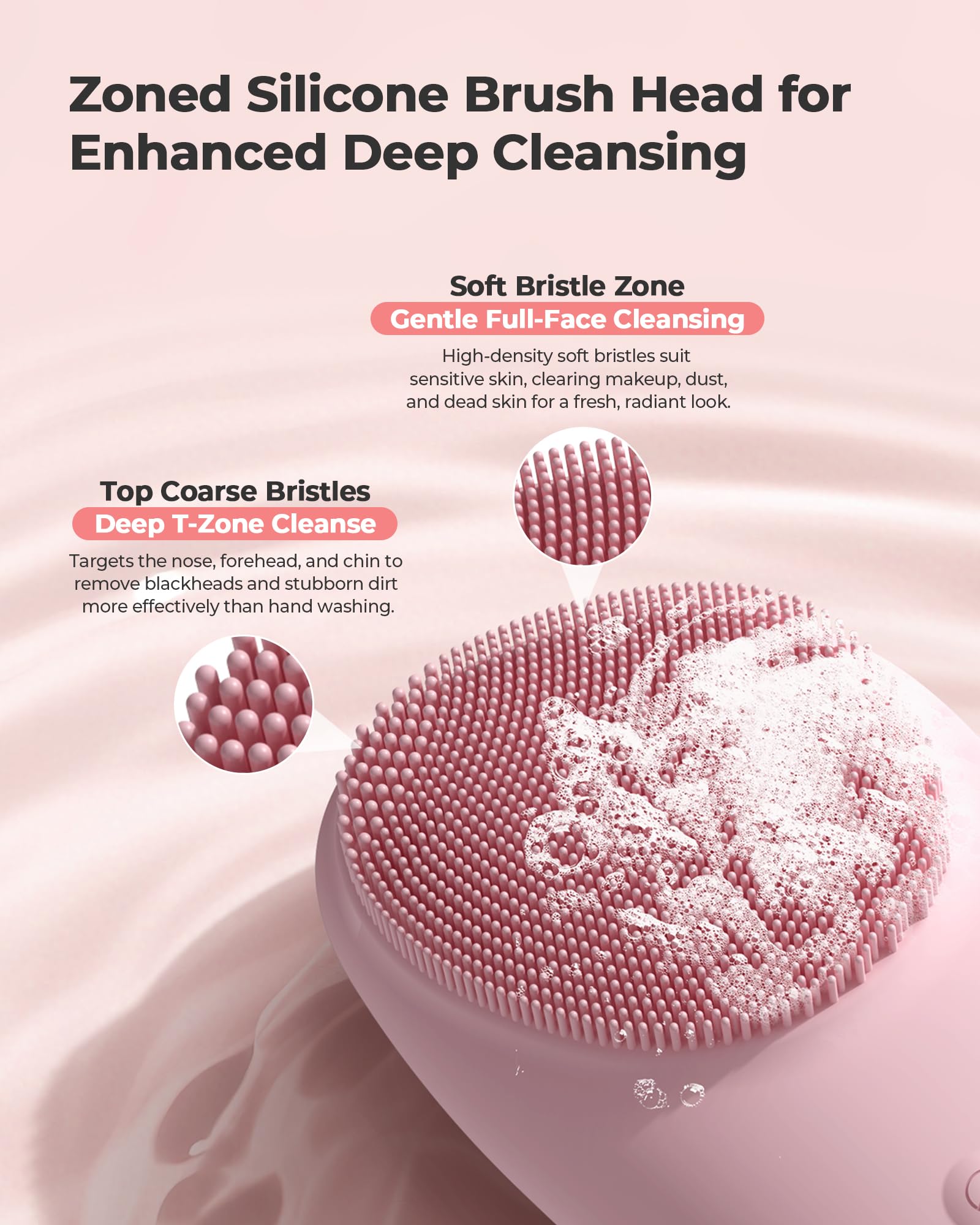 Facial Cleansing Brush, 2 in 1 Firming Massager Facial Skin Scrubber Waterproof Face Scrub for Deep Cleansing Vibrating Exfoliator Scrubber Skin Care with 7 Modes, Gentle Exfoliating - Pink