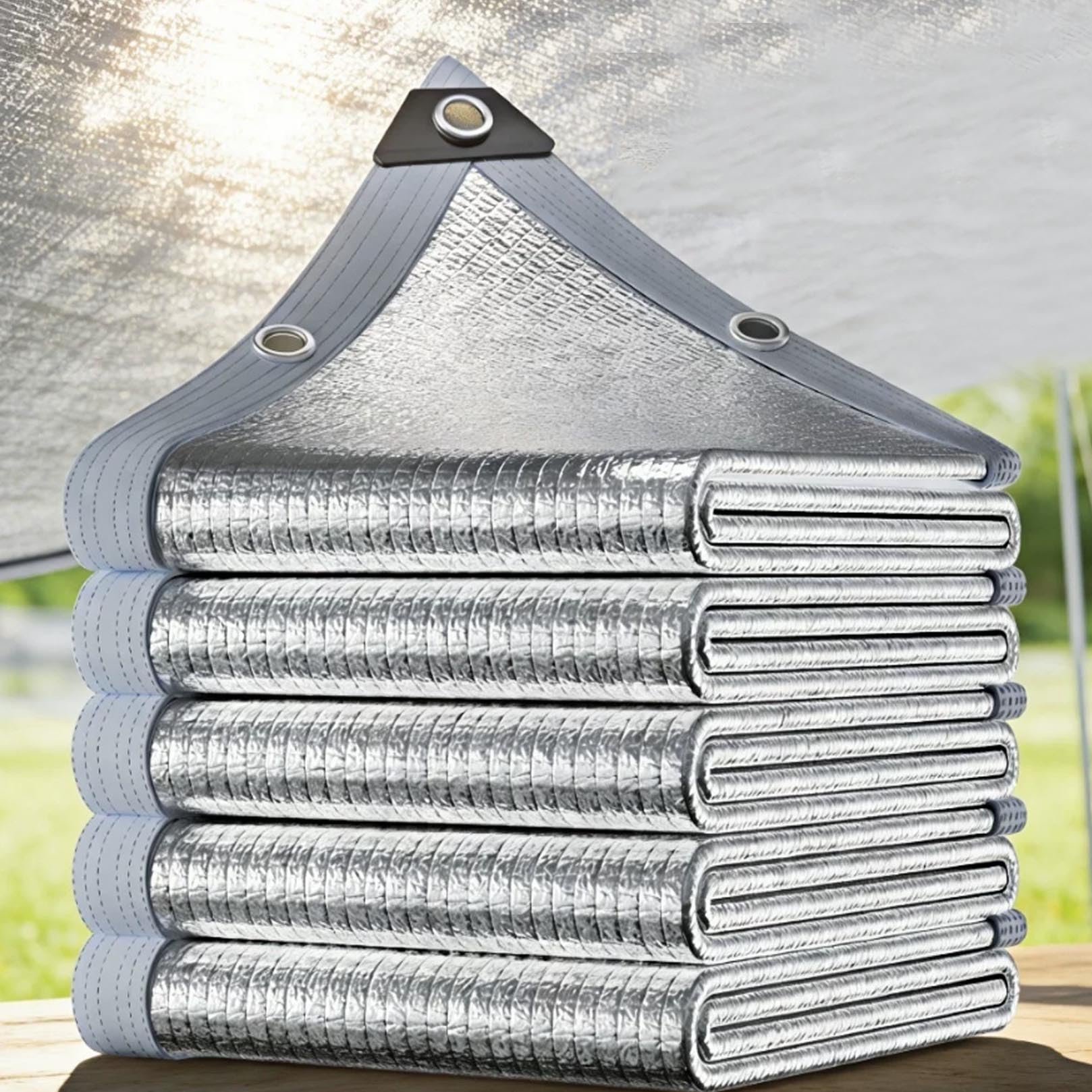 Malla de Sombra Reflectante de Aluminio 99% protección UV, lámina Solar para jardín, Patio, Techo, cochera, Exterior, Coches y Plantas