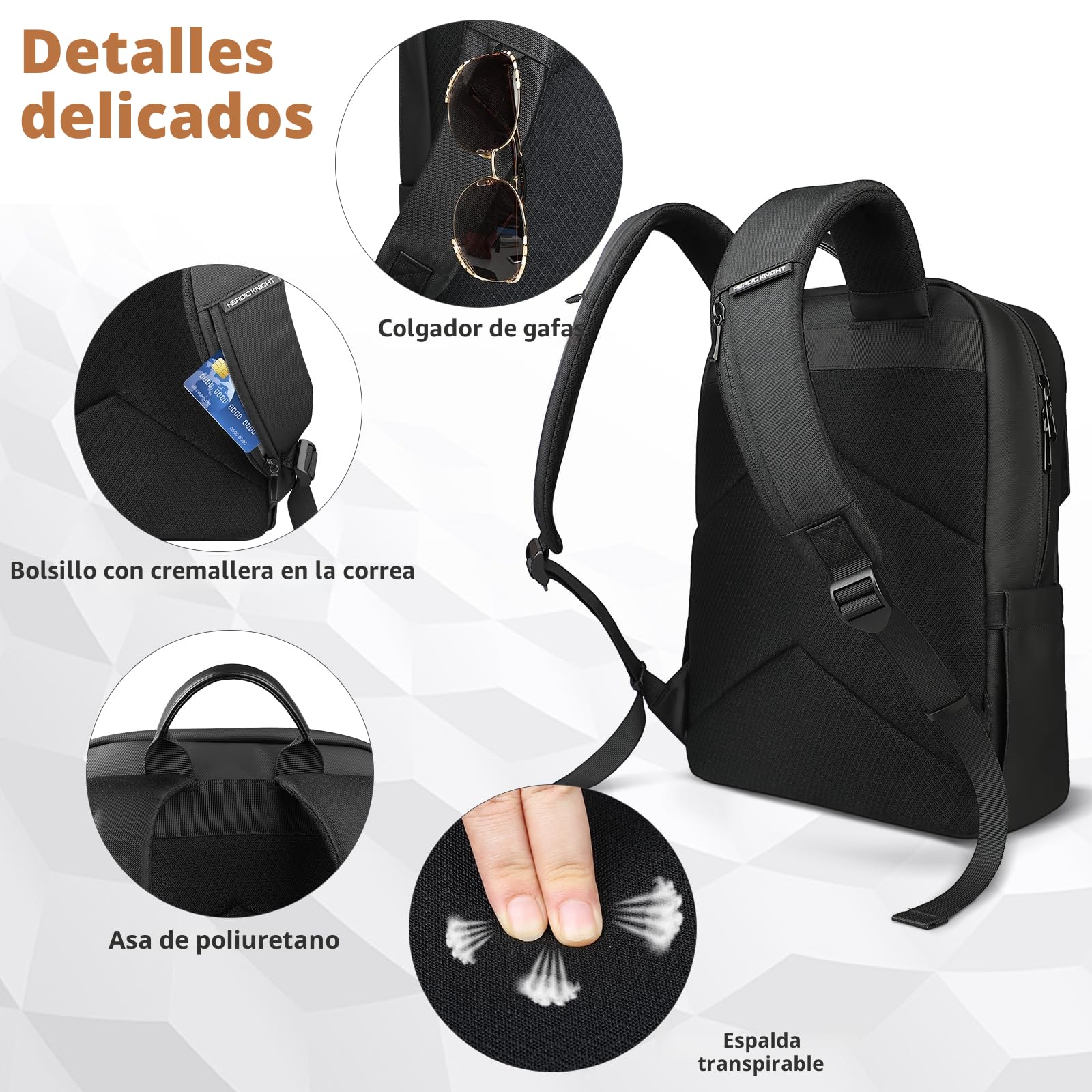 hk Mochila Slim para Portátil 15,6”– Mochila Ejecutiva Impermeable y Ligera para Hombre, Diseño Profesional con Cierre Magnético, Ideal para Trabajo y Negocios – Negro