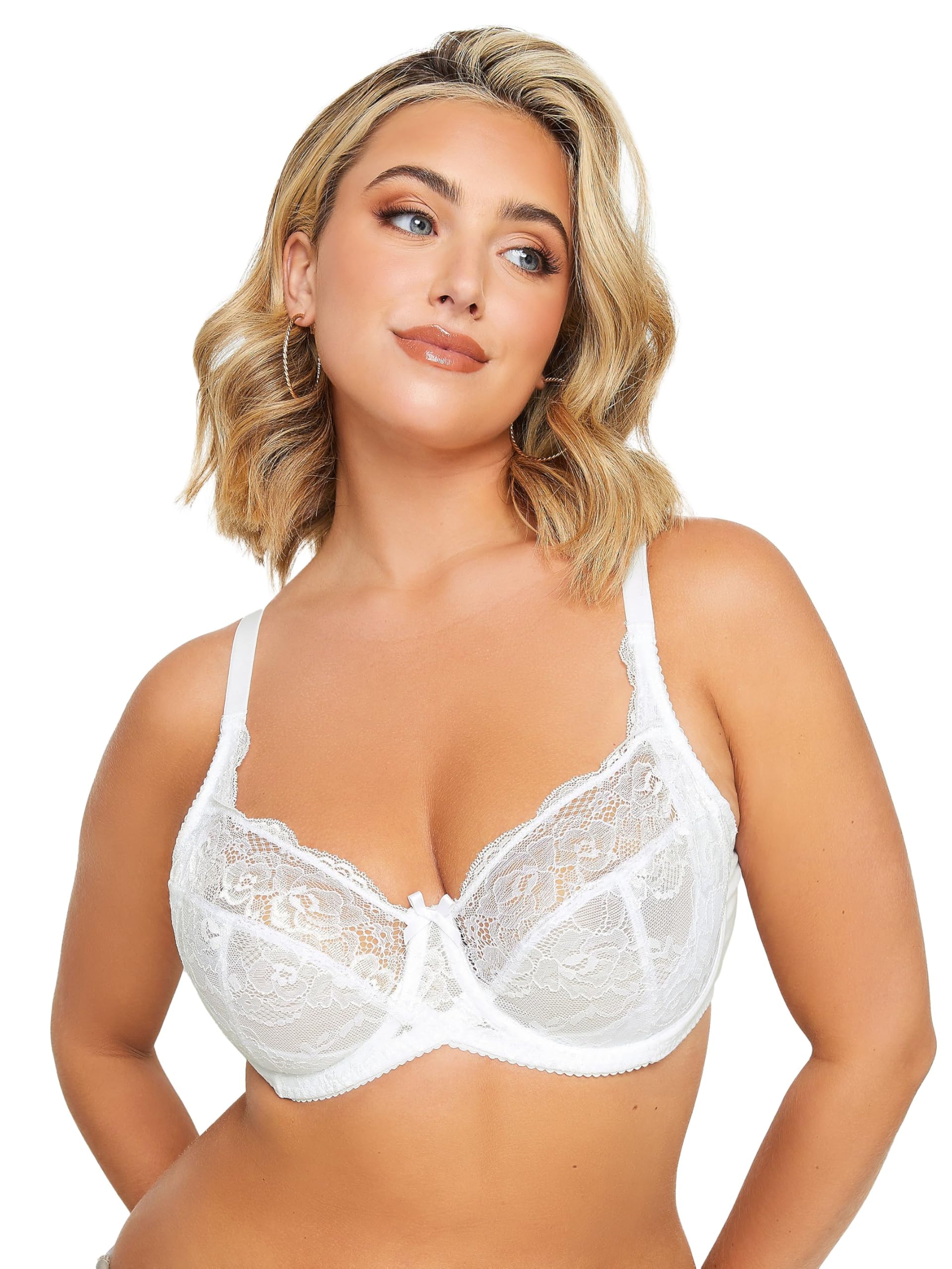Yours Women's White Stretch Lace Non-Padded Underwired Balcony Bra - Plus Curve Size 48 / 48C