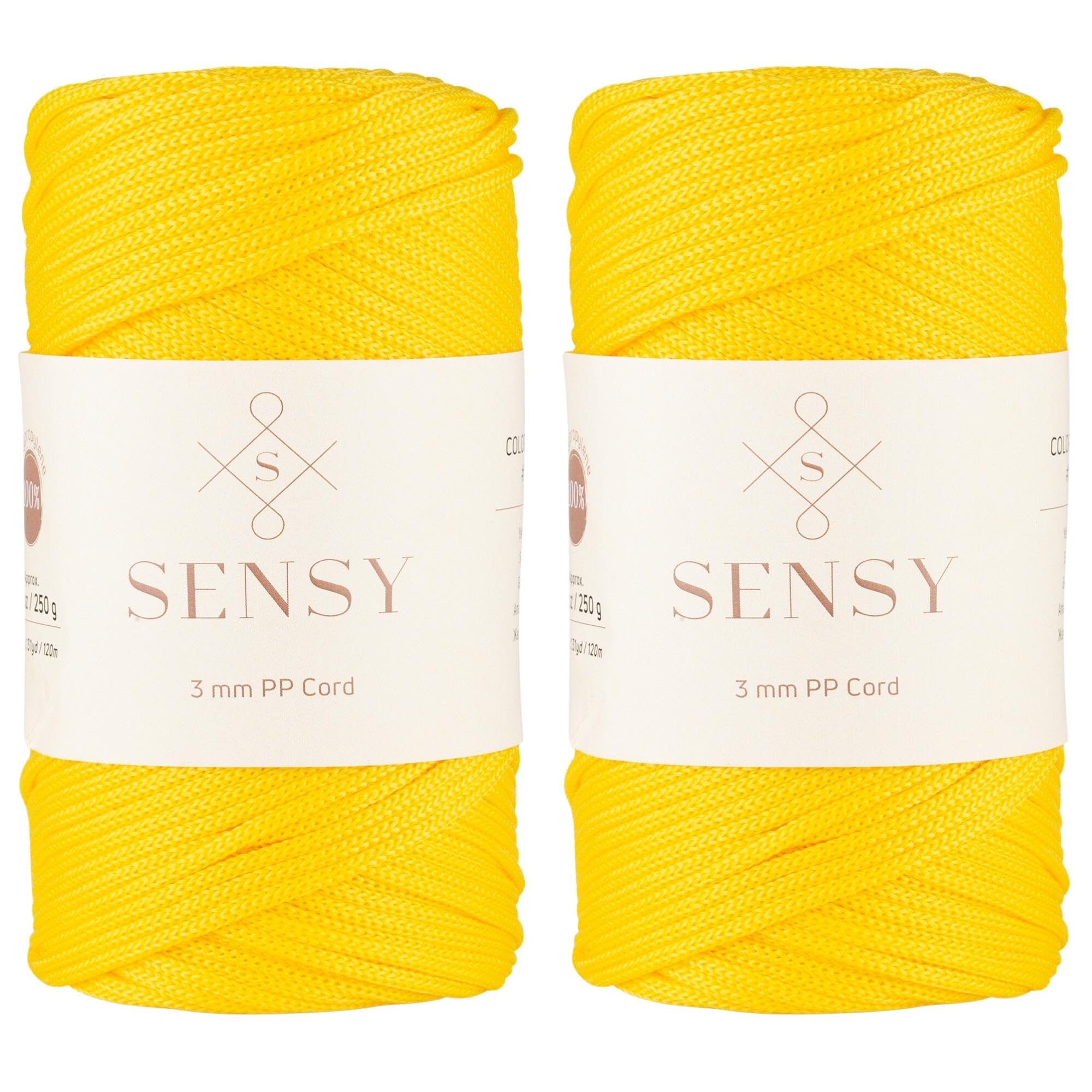 Sensy 3mm Polyester Macrame Cord, 131 Yards, Yellow, 2 Skeins
